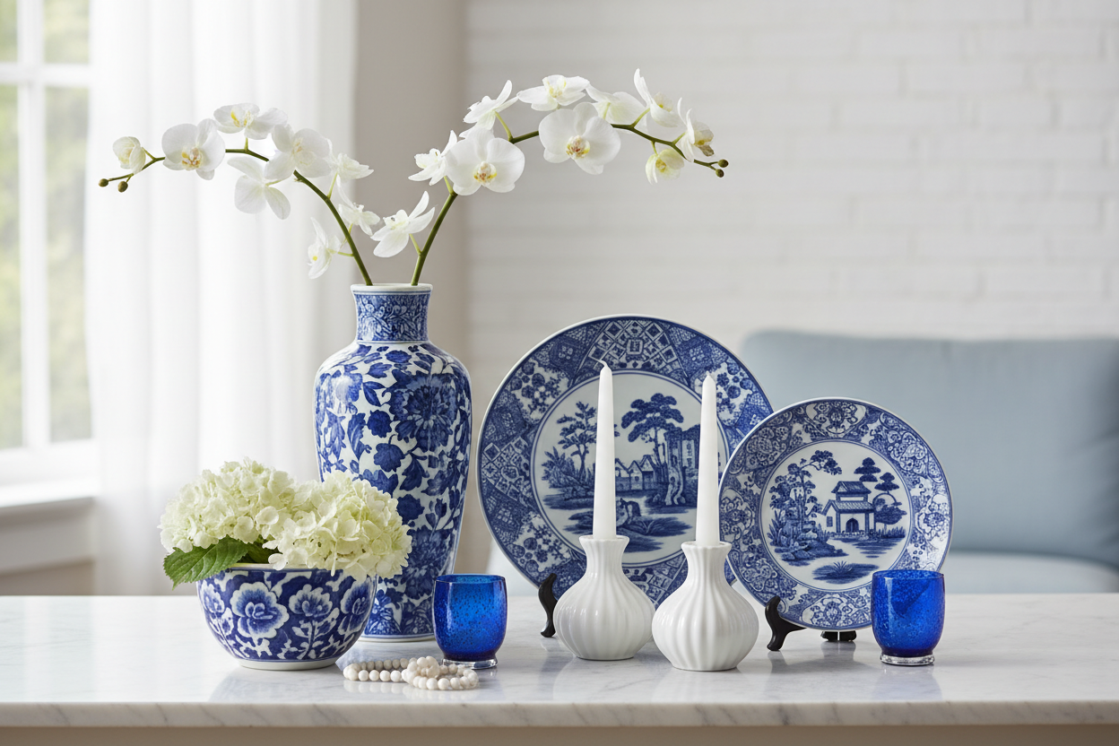Blue & White Chinoiserie Decorative Collection Set